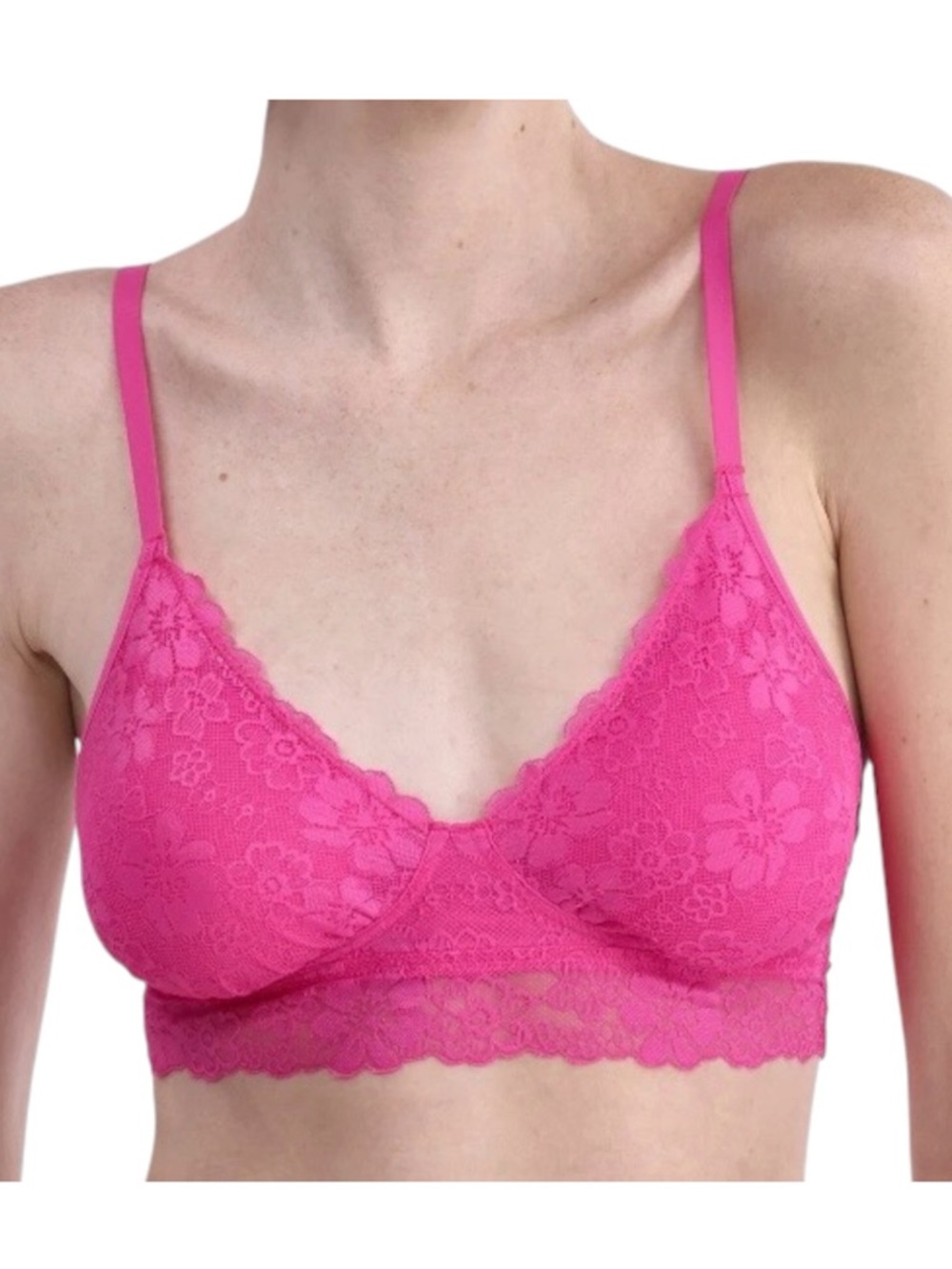 No Boundaries Contour Wirefree Floral Pink Lace Bralette Bra - Women Size XXXL